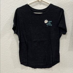 Old Navy Black Short Sleeve T-Shirt with Floral Embroidery
